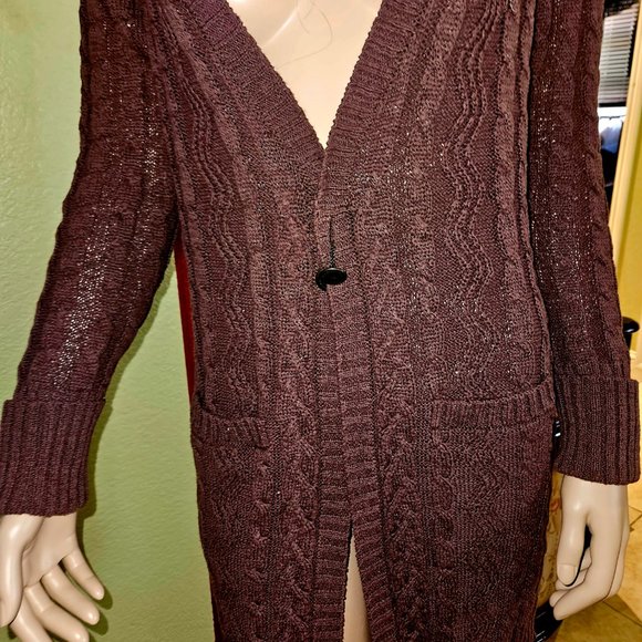Women's Long Sleeve Cable Knit Long Cardigan for Fall/Winter Chunky Open Front M - Picture 3 of 11